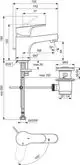 Ideal Standard Armatur mit einem funktionalen Design, integrierter Auslaufmechanik und klaren Abmessungen für einfache Installation und Nutzung.